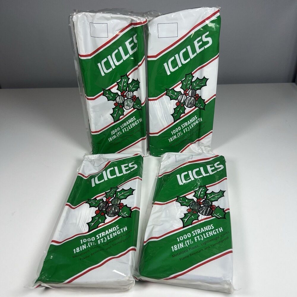 4  Boxes Vintage 1000 18" strands Metal Foil Icicles Christmas Tree Decor Tinsel